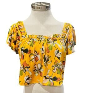 Anthropologie Current Air Floral Yellow Crop Top Size Small